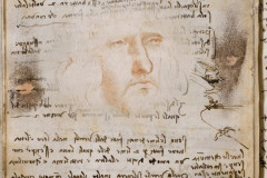 A detail of a page of the Leonardo da Vinci's "Codex of the Flight of Birds" is seen in this picture made by RAI's graphic department in Rome released February 28, 2009. A sketch obscured by handwriting for five centuries in one of Leonardo da Vinci's notebooks may be a youthful self-portrait, according to Italian experts who "aged" the sketch to compare to confirmed later self-portraits.  Hidden under layers of thick writing on a page of the "Codex on the Flight of Birds" the sketch was spotted by the Italian scientific journalist Piero Angela, who presented images of his documentary named "Leonardo, cronaca di una indagine" (Leonardo, chronicle of a research) on Italian state television RAITRE on Saturday. REUTERS/RAITRE/Handout     (ITALY)      MANDATORY CREDIT TO RAITRE.  FOR EDITORIAL USE ONLY. NOT FOR SALE FOR MARKETING OR ADVERTISING CAMPAIGNS.