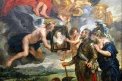« Henri IV reçoit le portrait de Marie de Médicis », huile sur toile (Hauteur : 394 cm ; Largeur : 295 cm), œuvre réalisée Pierre Paul Rubens  entre 1621 et 1625, conservée au département des peintures du musée du Louvre à Paris (INV RF 1772) où elle est exposée, et y a été photographiée le 9 décembre 2011.