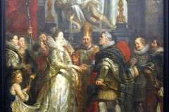 « Le Mariage par procuration de Marie de Médicis et d'Henri IV », huile sur toile (Hauteur : 394 cm ; Largeur : 295 cm), œuvre réalisée Pierre Paul Rubens  entre 1622 et 1625, conservée au département des peintures du musée du Louvre à Paris (INV RF 1773) où elle est exposée, et y a été photographiée le 9 décembre 2011.