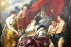 « Naissance de Louis XIII à Fontainebleau le 27 septembre 1601. », huile sur toile (Hauteur : 394 cm ; Largeur : 295 cm), œuvre réalisée Pierre Paul Rubens  entre 1622 et 1625, conservée au département des peintures du musée du Louvre à Paris (INV RF 1776) où elle est exposée, et y a été photographiée le 9 décembre 2011.