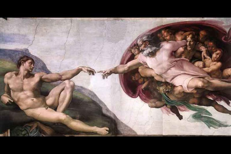 Yaklaşık 300 figürü, iskelenin üzerine yatarak tek başına tamamlayan Michelangelo/Sistine Şapeli