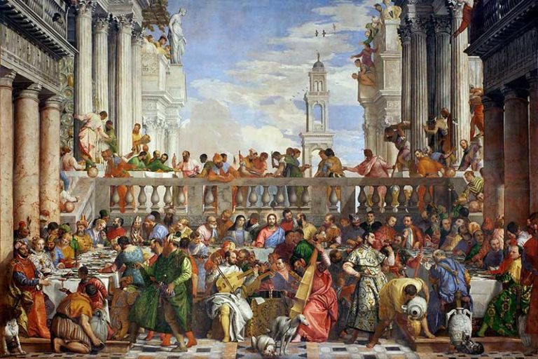 Dinsel sahneleri, dönemin Venediki’nde geçiyormuş gibi resmeten Veronese