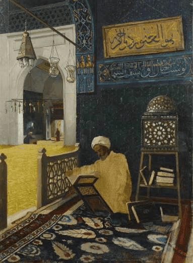Osman Hamdi Bey'in rahle başında Kuran okuyan hocayı gösteren tablosu