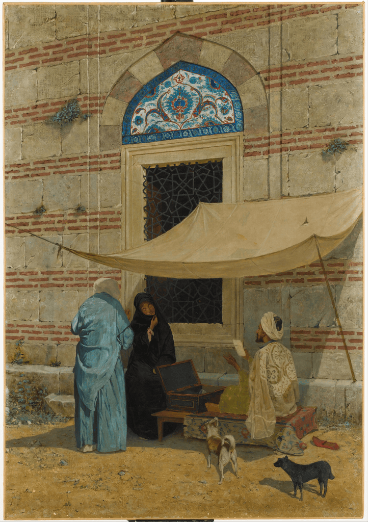 Osman Hamdi Bey'in arzuhalci ile iki kadını gösteren Arzuhalci tablosu