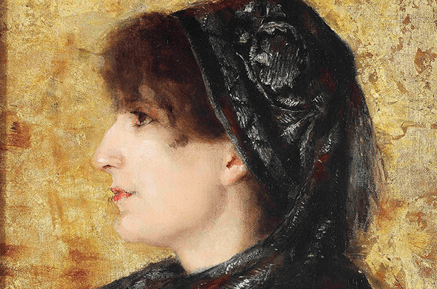 Osman Hamdi Bey'in altın fon önünde Naile Hanım portresi
