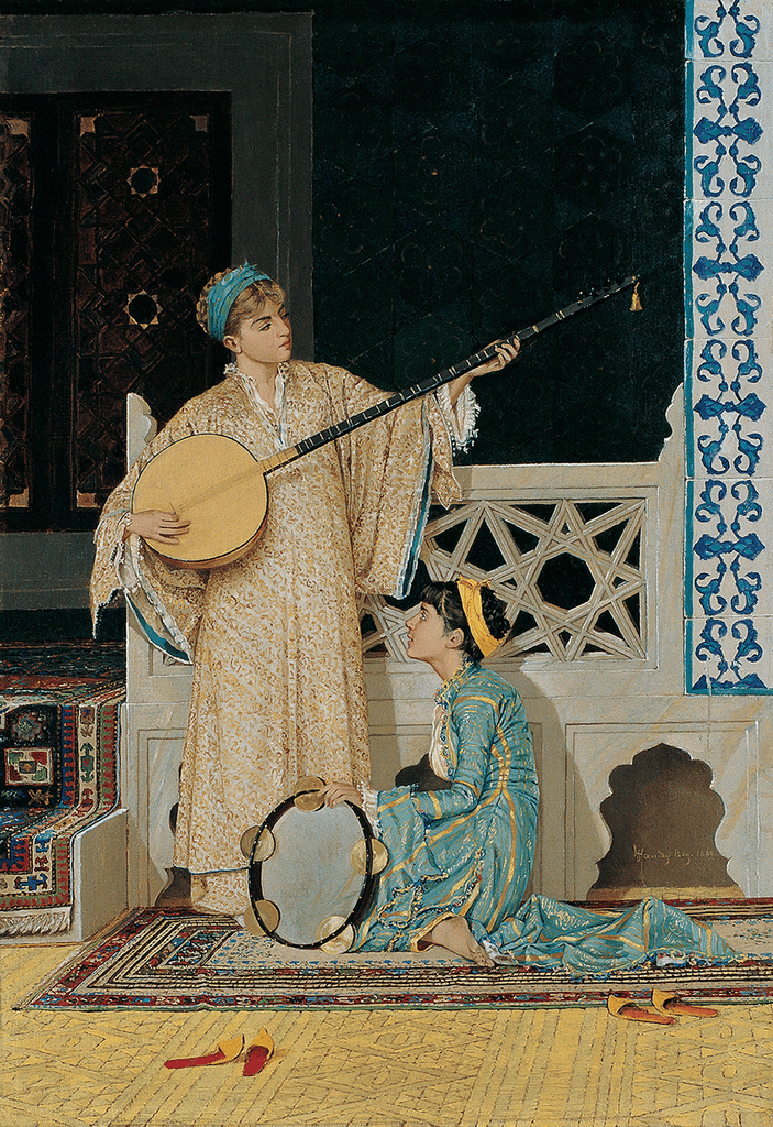 Osman Hamdi Bey'in tambur ve def çalan İki Müzisyen Kız tablosu