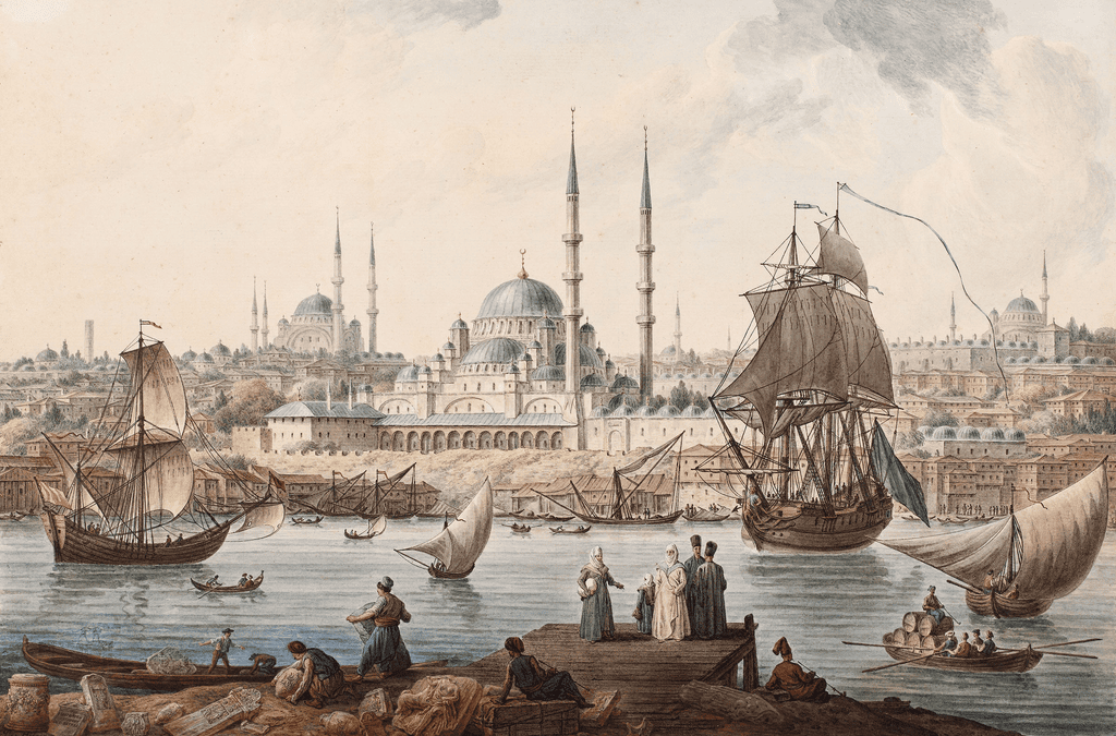 Jean-Baptiste Hilair'in Yeni Cami ve İstanbul Limanı tablosu