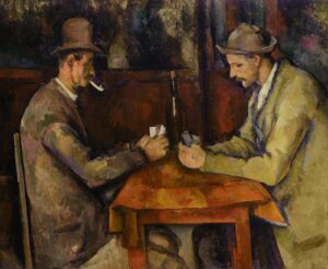 Cezanne'ın Kart Oyuncuları tablosu: masada karşılıklı oturan iki köylü