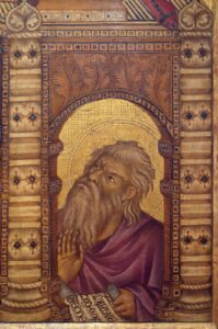 Cimabue'nin Santa Trinita Maestà panosu: melekler arasında tahtta Meryem
