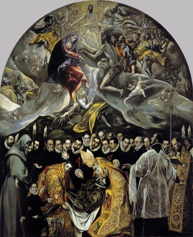 El Greco'nun Kont Orgaz'ın Gömülmesi tablosu: altta gömme töreni, üstte gökyüzü