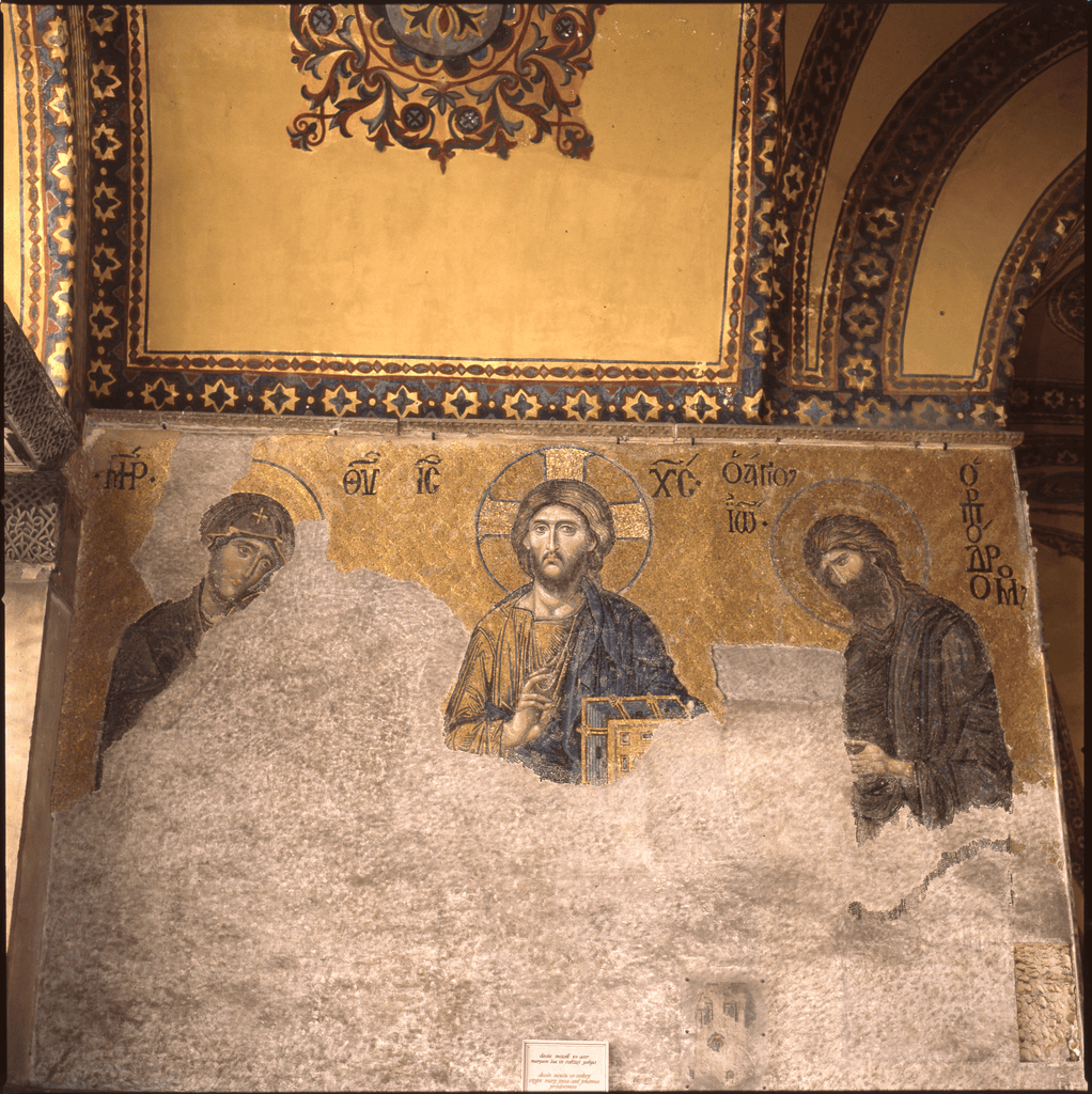 Ayasofya üst galerisindeki Deesis mozaiği: İsa, Meryem ve Vaftizci Yahya