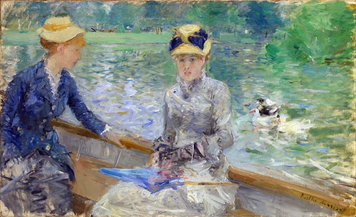 Berthe Morisot'nun Yaz Günü tablosu: Bois de Boulogne gölünde kayıktaki iki kadın (yaklaşık 1879)