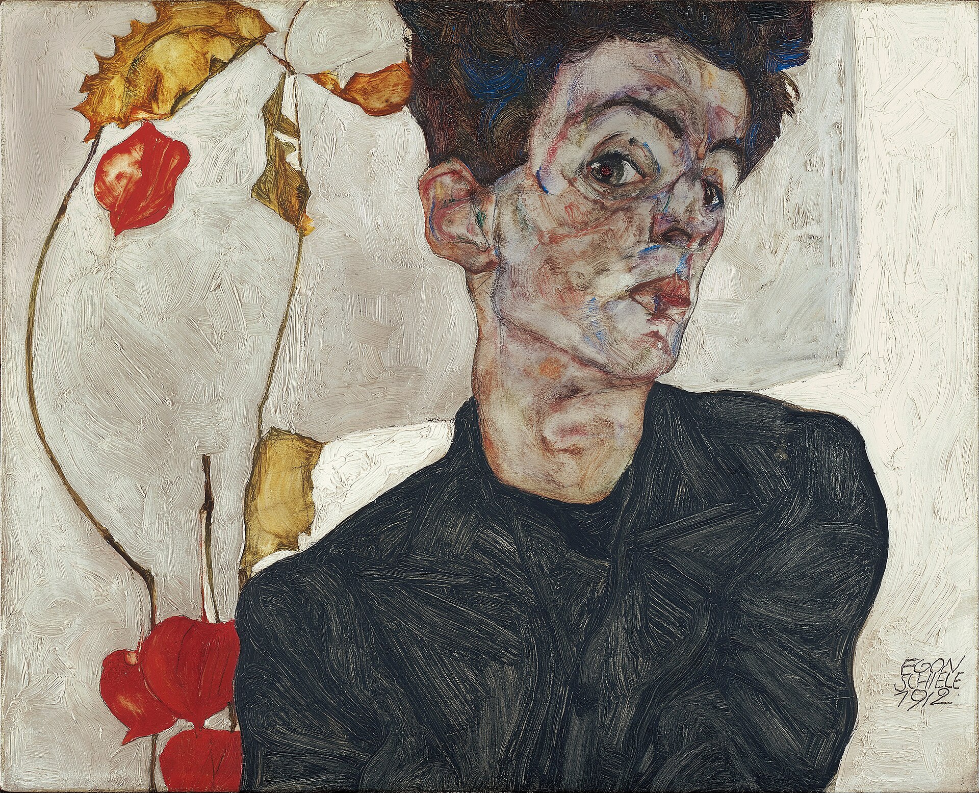 Egon Schiele, Fener Çiçekli Otoportre (1912), Leopold Müzesi, Viyana