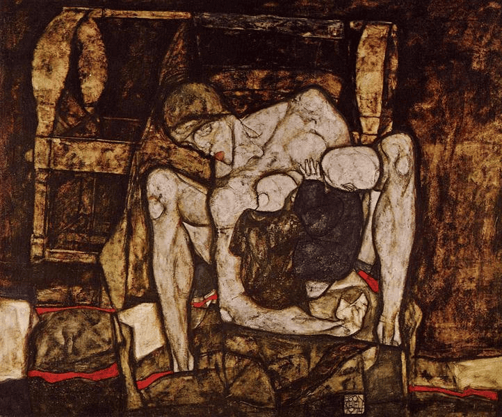 Egon Schiele'nin Kör Anne tablosu: kucağında iki bebekle gözleri kapalı bir anne
