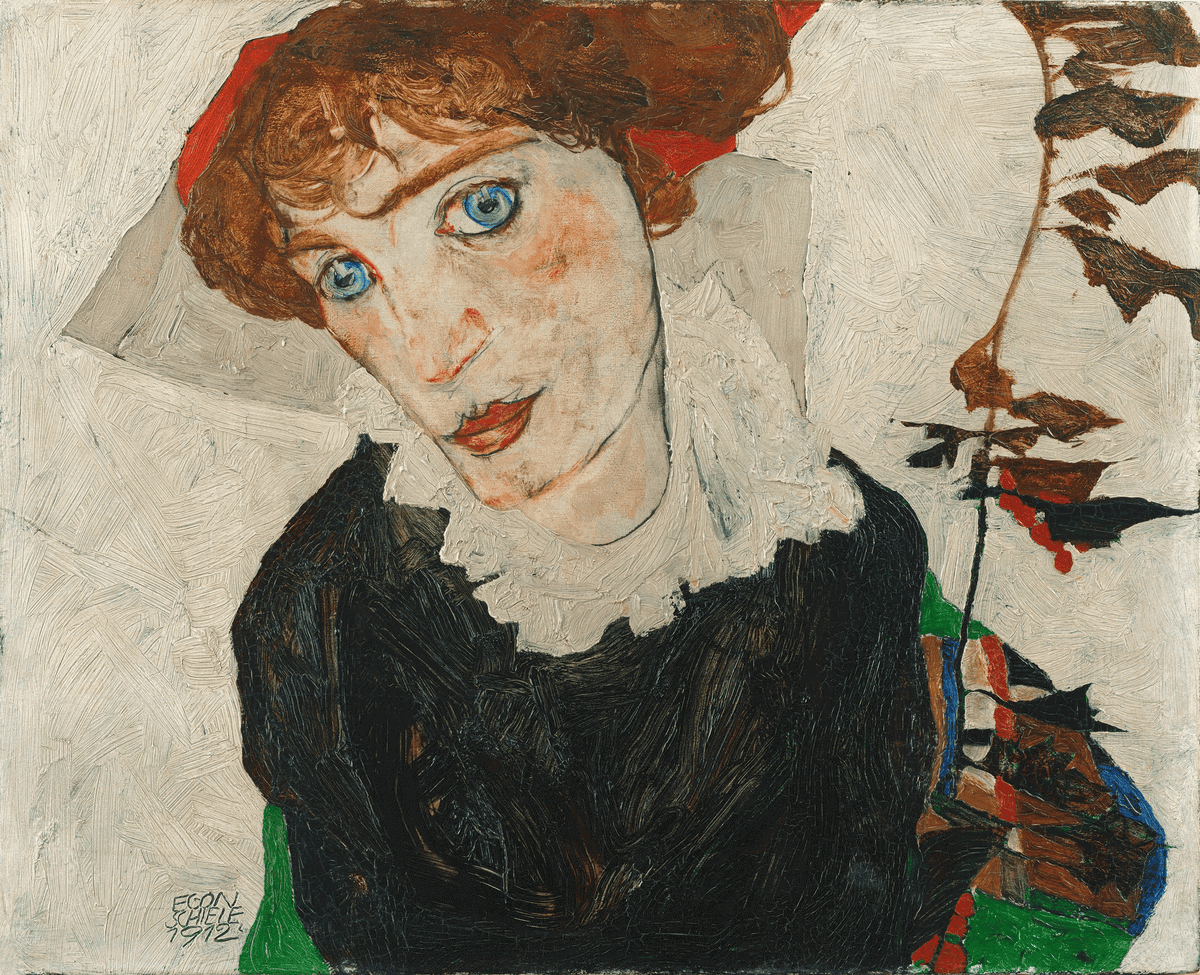 Egon Schiele'nin Wally'nin Portresi: kızıl saçlı, iri mavi gözlü genç kadın