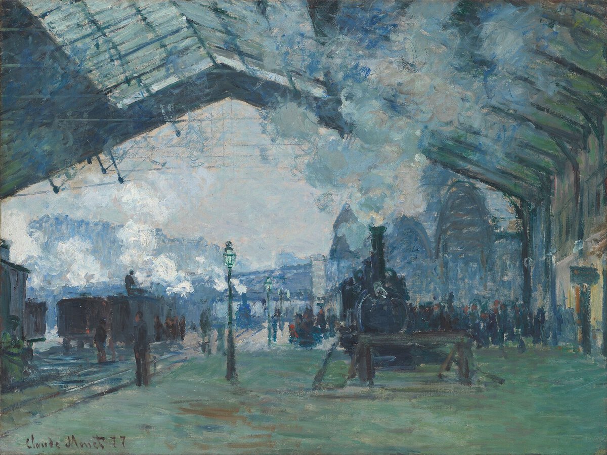 Claude Monet'nin Normandiya Treninin Varışı, Saint-Lazare Garı tablosu, 1877: buharla dolu cam ve demir gar