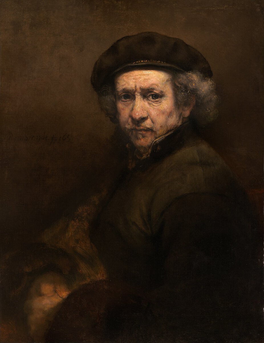 Rembrandt'ın ellerini kavuşturmuş, yaşlılığında yaptığı otoportresi (1659)