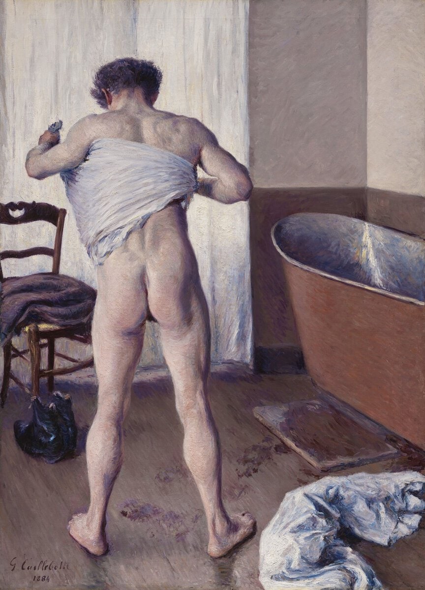 Gustave Caillebotte'un Banyodan Çıkan Adam tablosu, 1884: havluyla kurulanan adam