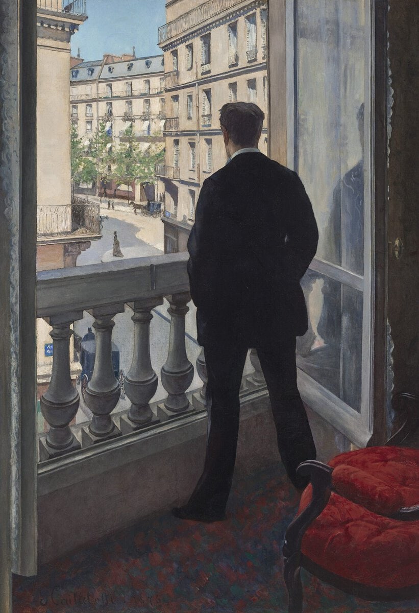Gustave Caillebotte'un Penceresindeki Genç Adam tablosu, 1876: pencereden sokağa bakan adam