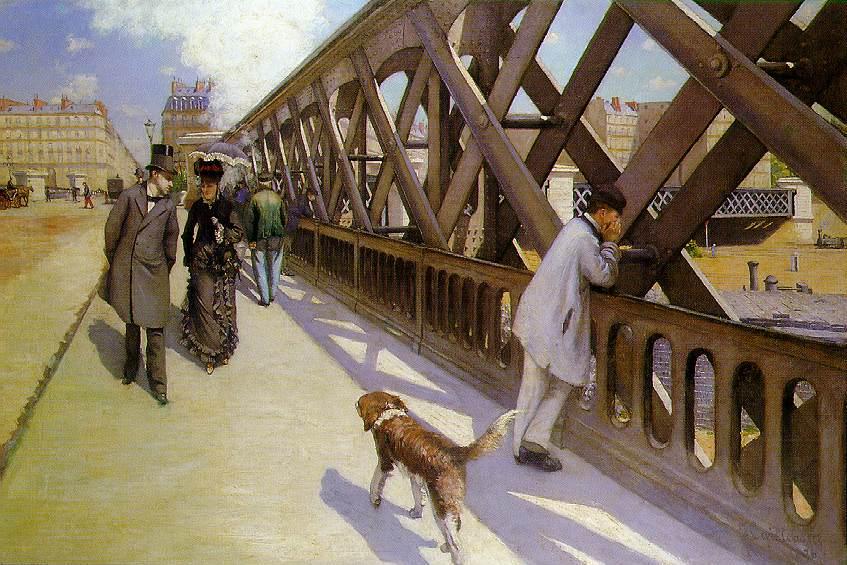 Gustave Caillebotte'un Avrupa Köprüsü tablosu, 1876: demir köprüde yürüyen figürler