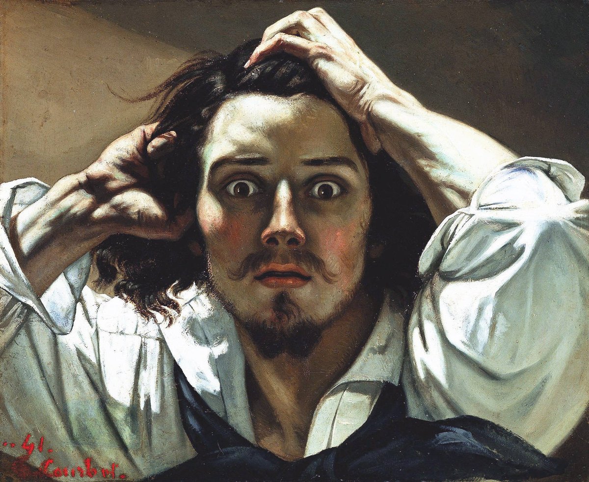 Courbet'nin Umutsuz Adam otoportresi: elleri saçında, gözleri açılmış genç adam