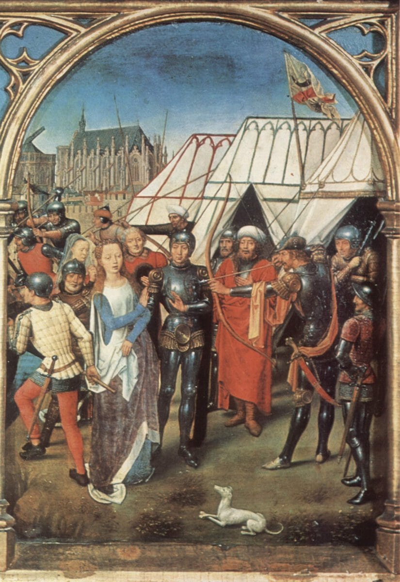 Hans Memling'in Azize Ursula Mabedi'nden Azize Ursula'nın şehit edilişini gösteren panel, 1489
