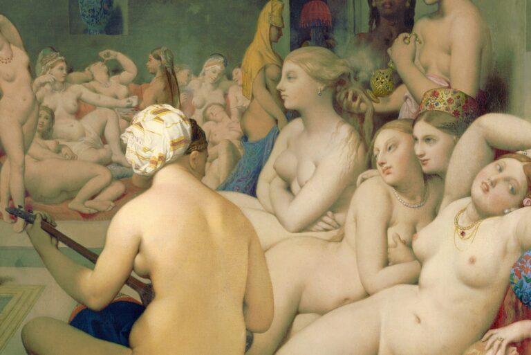 Jean-Auguste-Dominique Ingres, Türk Hamamı tablosundan ayrıntı: sırtı dönük saz çalan kadın ve hamamda uzanan çıplak kadınlar, 1862