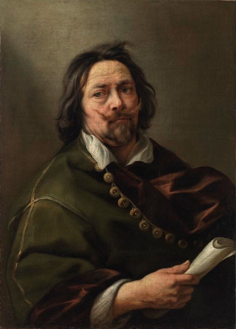 Jacob Jordaens'ın otoportresi, yeşil ceketli ve elinde kağıt tutan ressam, yaklaşık 1650