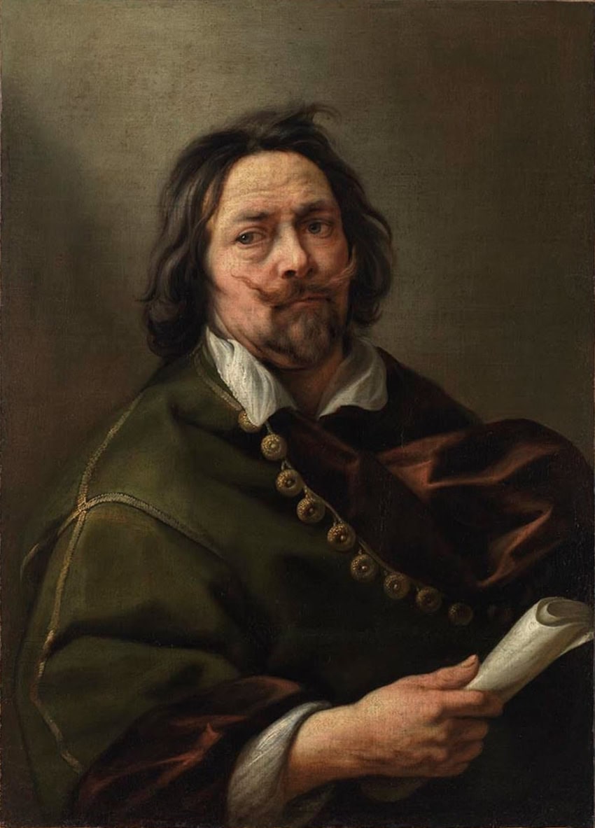 Jacob Jordaens'ın otoportresi, yeşil ceketli ve elinde kağıt tutan ressam, yaklaşık 1650