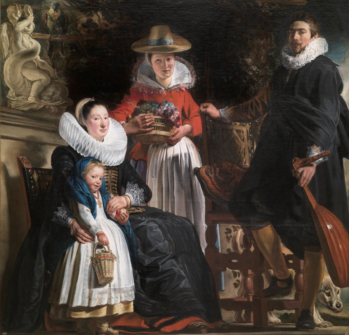 Jacob Jordaens'ın Ressamın Ailesi tablosu, elinde lavta tutan ressam, eşi Catharina ve kızı Elizabeth, 1621–1622