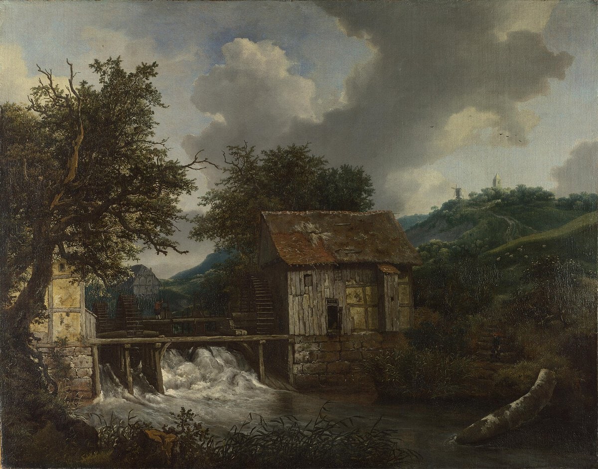 Jacob van Ruisdael'in Singraven'de İki Su Değirmeni ve Açık Bir Bent Kapağı tablosu, yaklaşık 1650–1652