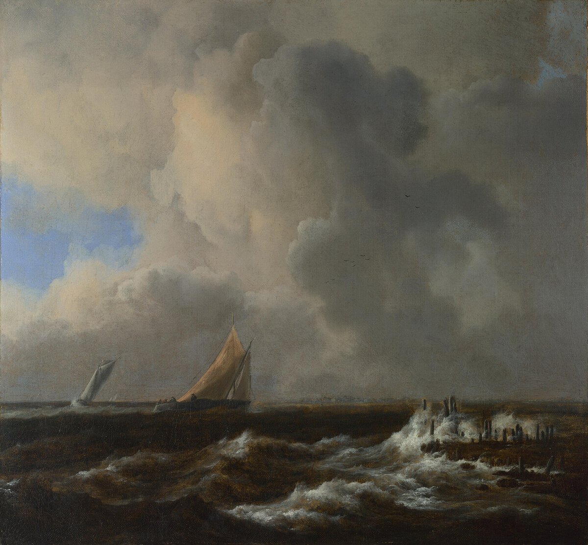 Jacob van Ruisdael'in Sert Rüzgarda Tekneler tablosu: fırtınalı gök altında yelkenli