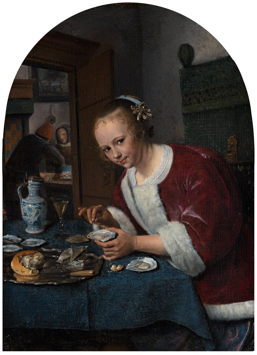 Jan Steen'in İstiridye Yiyen Kız tablosu, yaklaşık 1658–1660