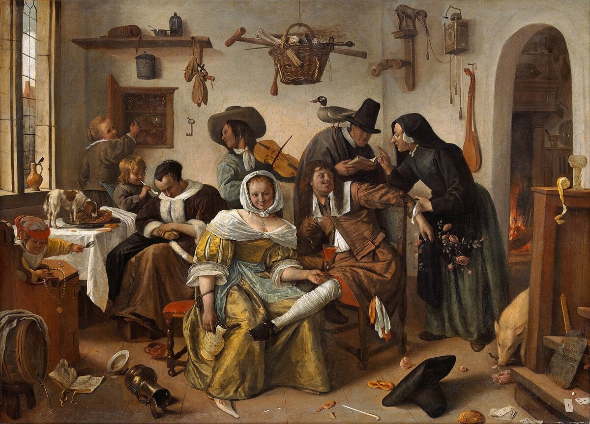 Jan Steen'in Bolluk İçinde Dikkatli Ol (Ters Dünya) tablosu, 1663