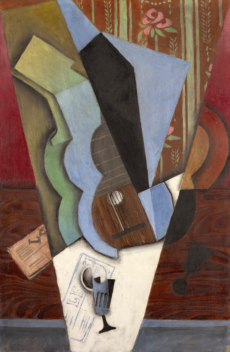 Juan Gris'in Soyutlama (Gitar ve Bardak) tablosu, 1913