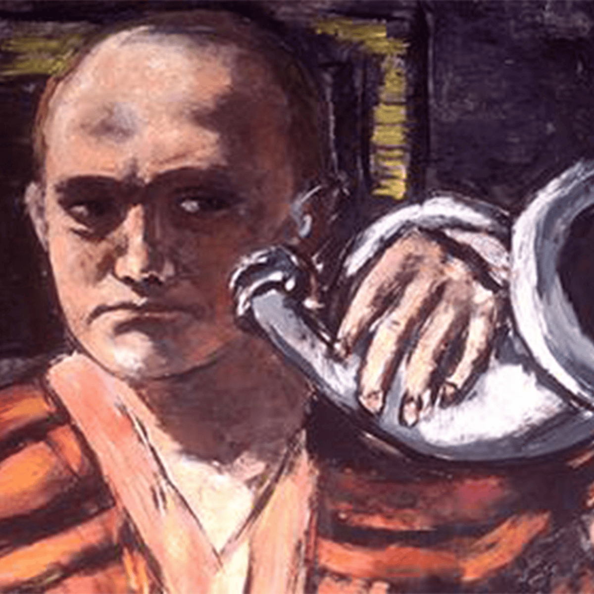 Max Beckmann'ın Borulu Otoportre tablosu: karanlıkta kulağına uzun bir boru tutan ressam