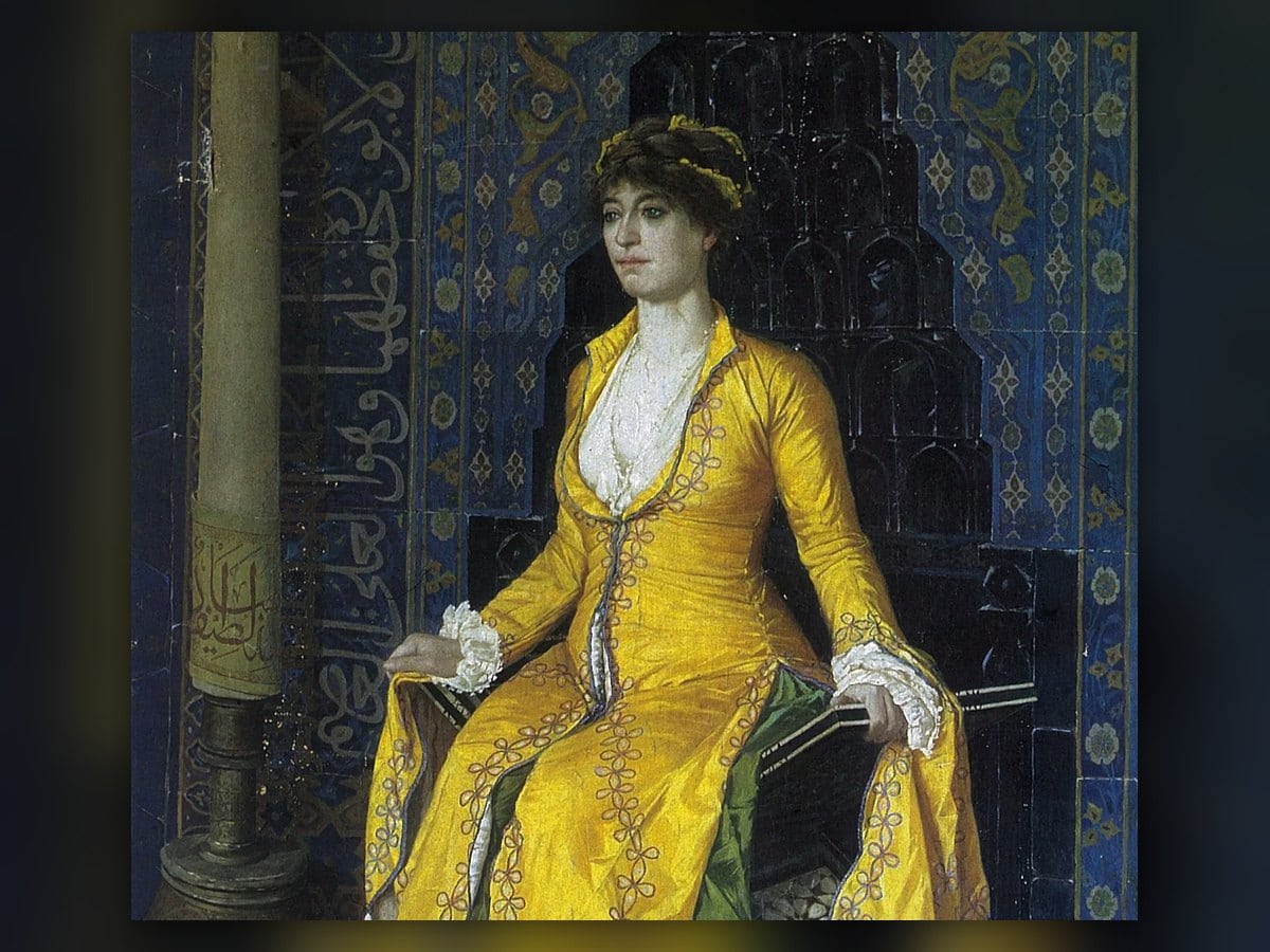 Osman Hamdi Bey, Mihrap: rahlenin üzerinde oturan sarı giysili kadın