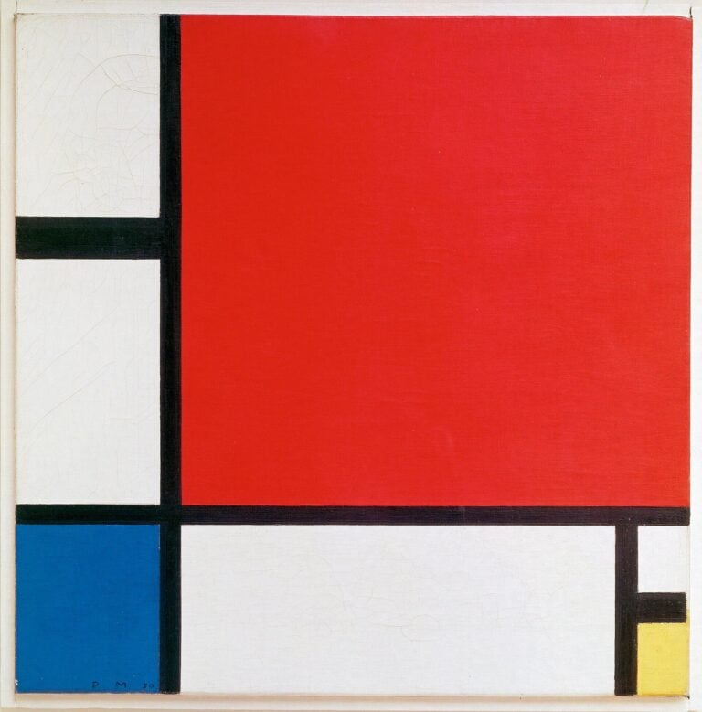 Mondrian'ın 1930 tarihli kompozisyonu: büyük kırmızı alan