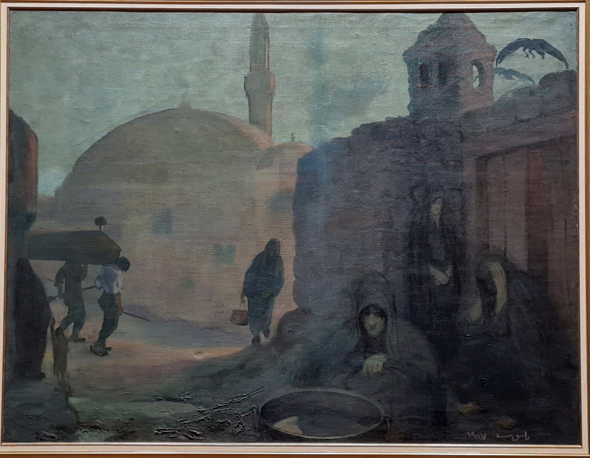 Tifüs, Namık İsmail, 1917, salgında caminin gusülhanesi önünde bekleyen kadınlar ve tabut