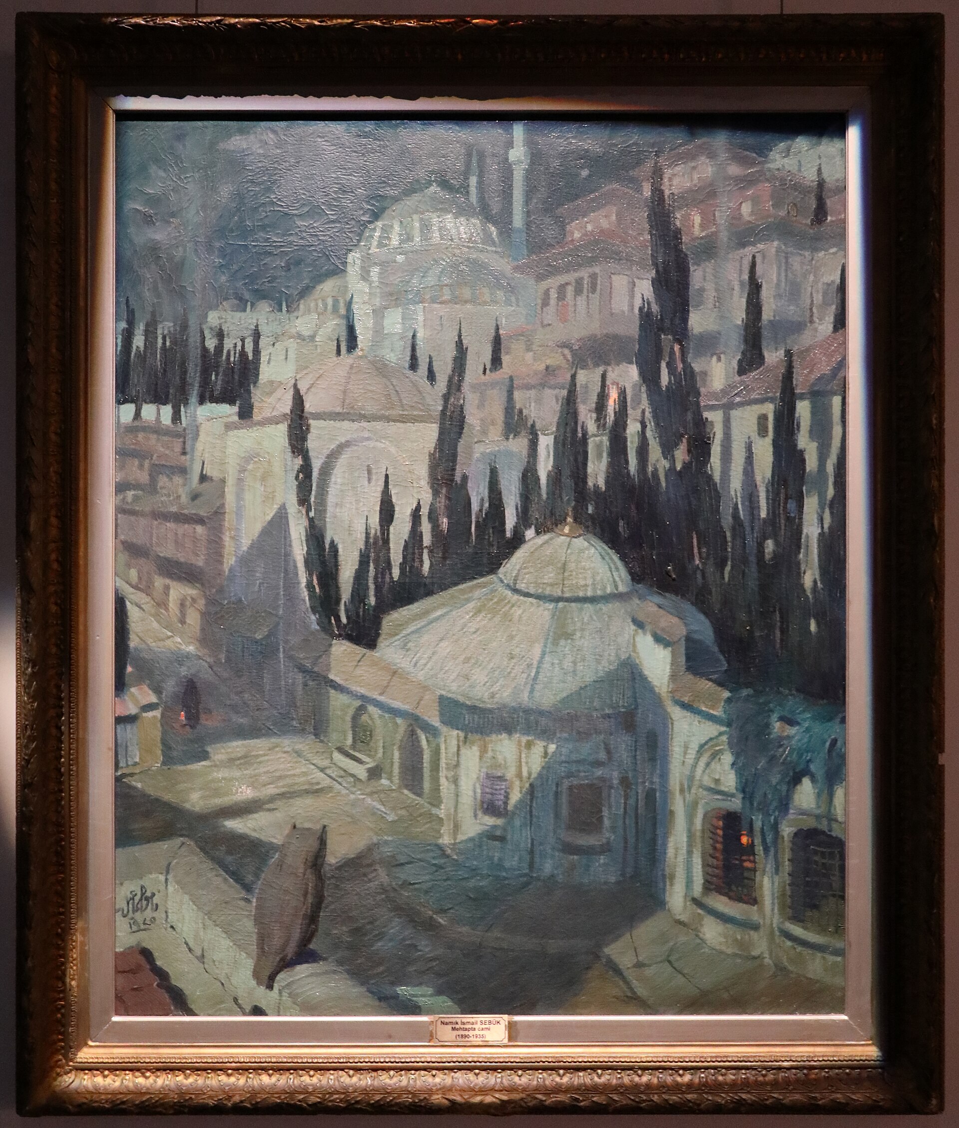 Mehtapta Cami, Namık İsmail, 1925, ay ışığında cami, türbe, selviler ve baykuş