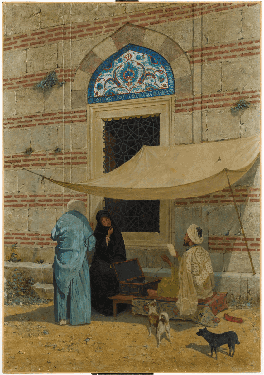 Osman Hamdi Bey'in arzuhalci ile iki kadını gösteren Arzuhalci tablosu
