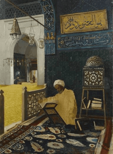 Osman Hamdi Bey'in rahle başında Kuran okuyan hocayı gösteren tablosu