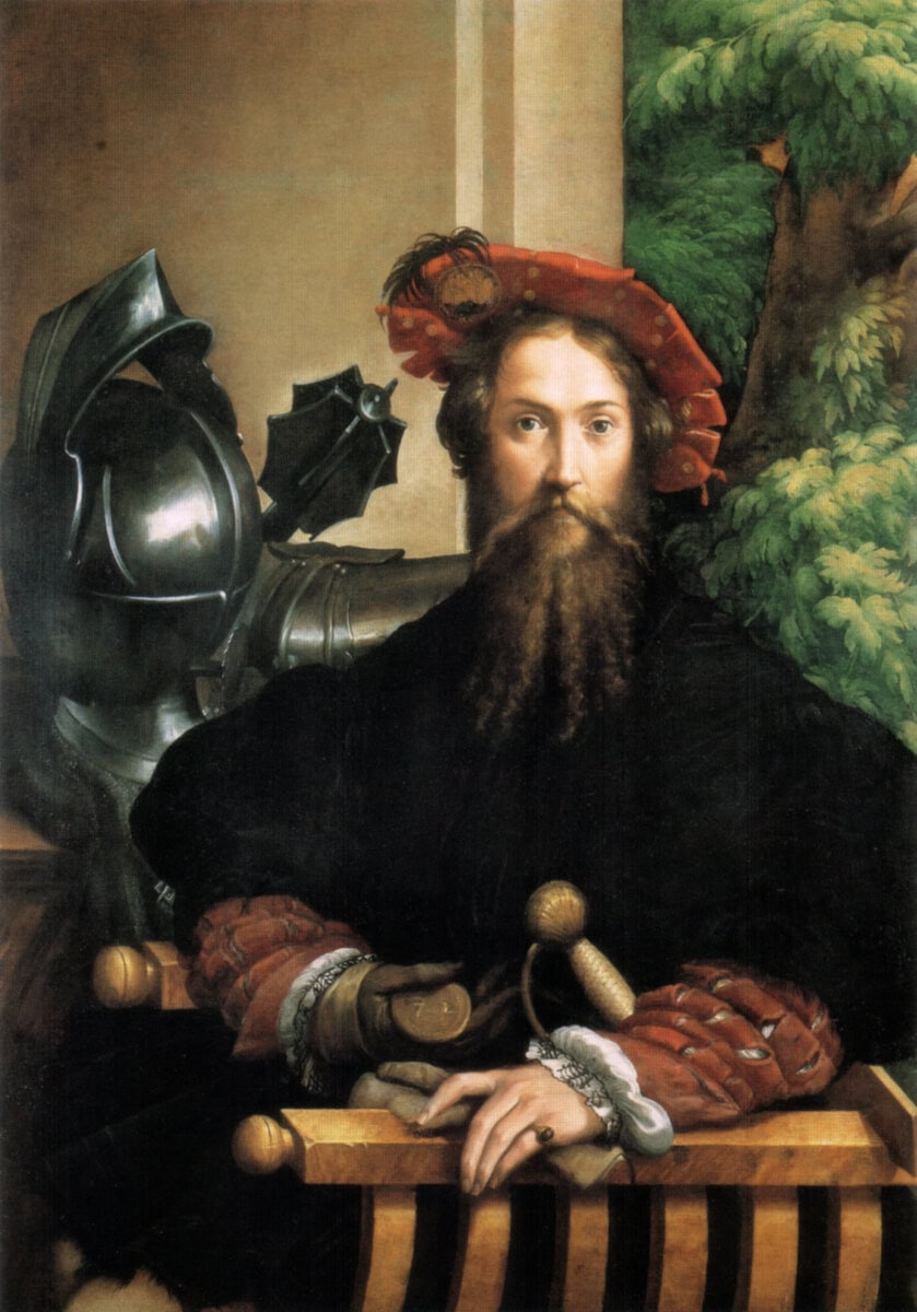 Parmigianino'nun Galeazzo Sanvitale portresi: elinde madalya tutan siyah giysili kont, 1524