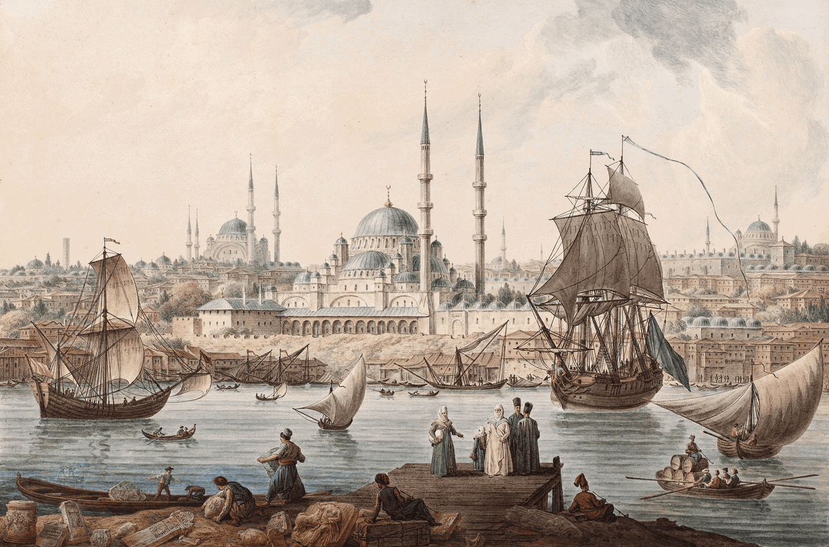 Jean-Baptiste Hilair'in Yeni Cami ve İstanbul Limanı tablosu