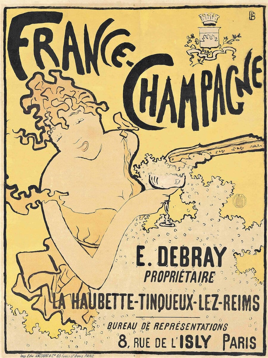 Pierre Bonnard'ın France-Champagne afişi: köpüren kadehini uzatan genç kadın, 1891