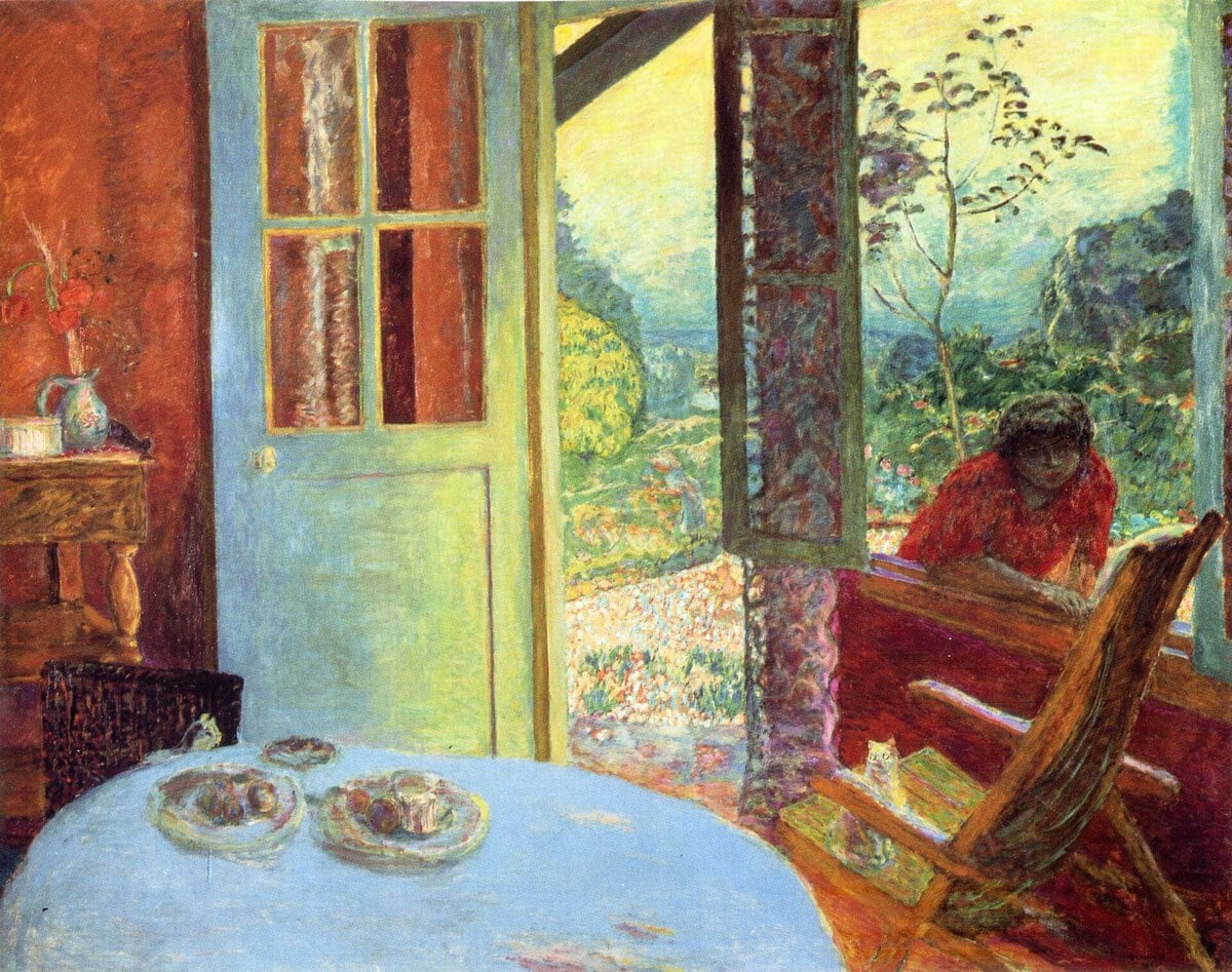 Pierre Bonnard'ın Kırda Yemek Odası tablosu: bahçeye açılan kapı ve pencere, 1913