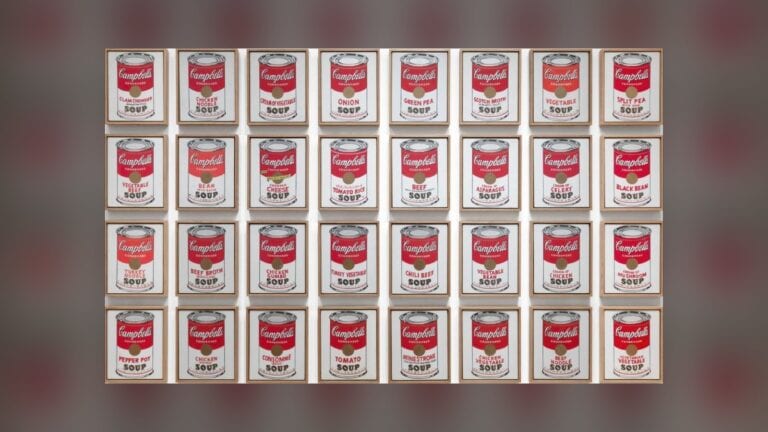 Andy Warhol'un Campbell's Çorba Kutuları: 32 küçük tuval, her birinde farklı çeşit bir çorba kutusu