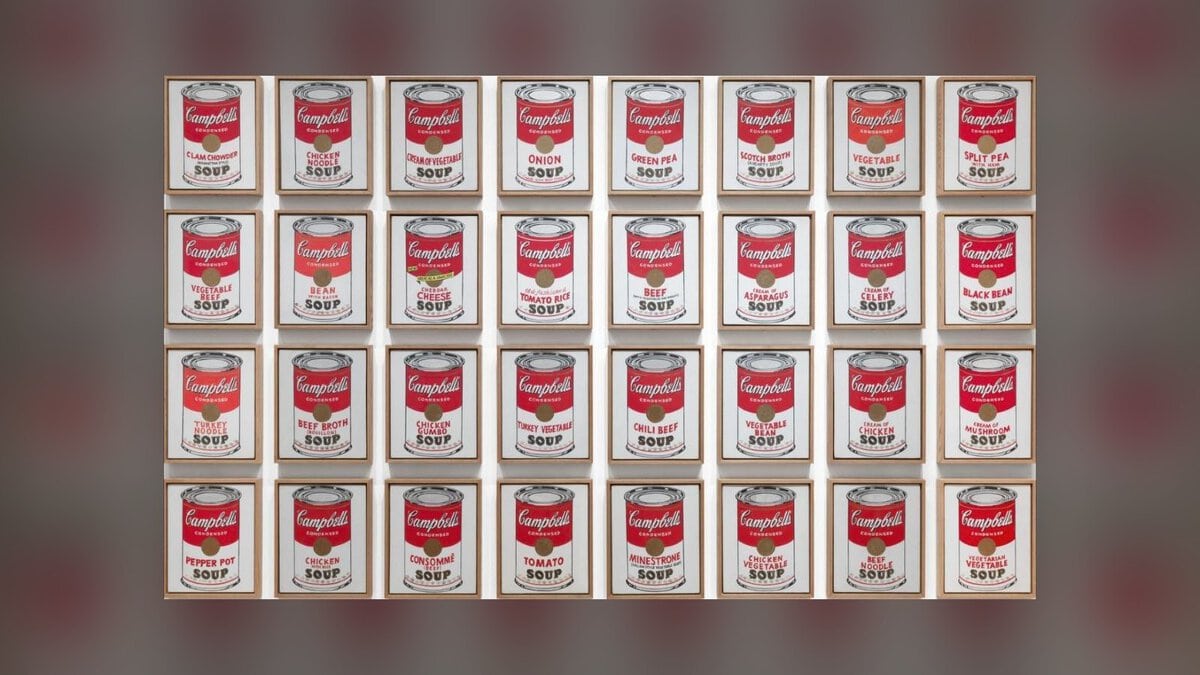 Andy Warhol'un Campbell's Çorba Kutuları: 32 küçük tuval, her birinde farklı çeşit bir çorba kutusu