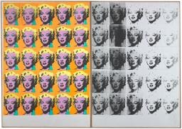 Andy Warhol'un Marilyn Diptiği: solda renkli, sağda siyah beyaz 50 Marilyn Monroe portresi