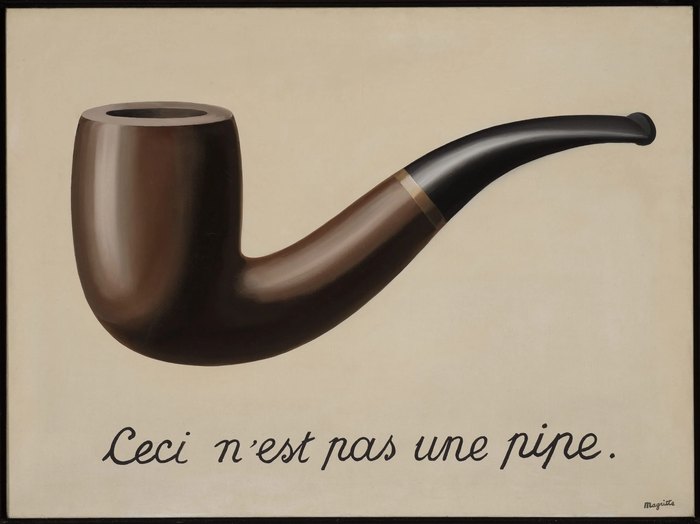 René Magritte'in İmgelerin İhaneti tablosu: bir pipo resmi ve altında Ceci n'est pas une pipe yazısı